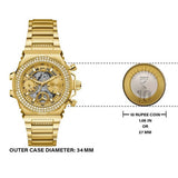 Gold watch MP000000015966965 with 34mm case, next to 10 rupee coin