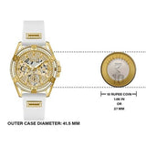 Guess Queen Quartz Gold Dial White Silicone Strap Watch For Women - GW0536L2