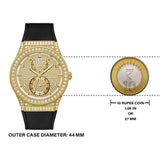 Guess watch with gold accents and 10 Rupee coin comparison