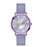 Guess Dahlia Analog Silver Dial Purple Leather Strap Watch For Women - GW0529L4