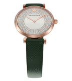 Emporio Armani Pro Planet Analog Silver Dial Green Leather Strap Watch For Women - AR11517