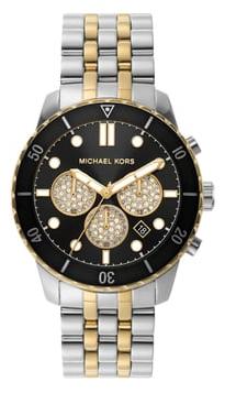 Michael Kors Cunningham Chronograph Black Dial Two Tone Steel Strap Watch For Men - MK8964