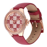 Michael Kors Camille Three Hand Crystals Rose Gold Dial Red Leather Strap Watch For Women - MK4701