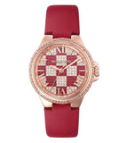 Michael Kors Camille Three Hand Crystals Rose Gold Dial Red Leather Strap Watch For Women - MK4701