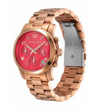 Michael Kors Runway Chronograph Pink Dial Rose Gold Steel Strap Watch For Women - MK7352