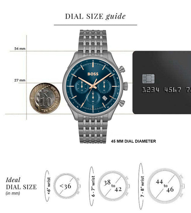 Hugo Boss Gregor Chronograph Blue Dial Grey Steel Strap Watch For Men - 1514083