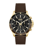 Hugo Boss Troper Chronograph Black Dial Brown Leather Strap Watch For Men - 1514100