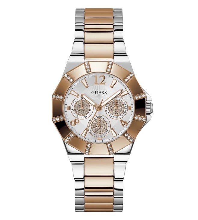 Guess Sunray Multifunction Crystals Silver Dial Two Tone Steel Strap Watch For Women - GW0616L3