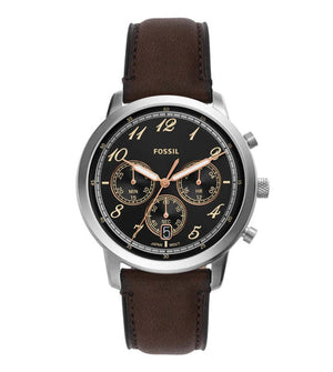 Fossil Neutra Chronograph Black Dial Brown Leather Strap Watch for Men - FS6024