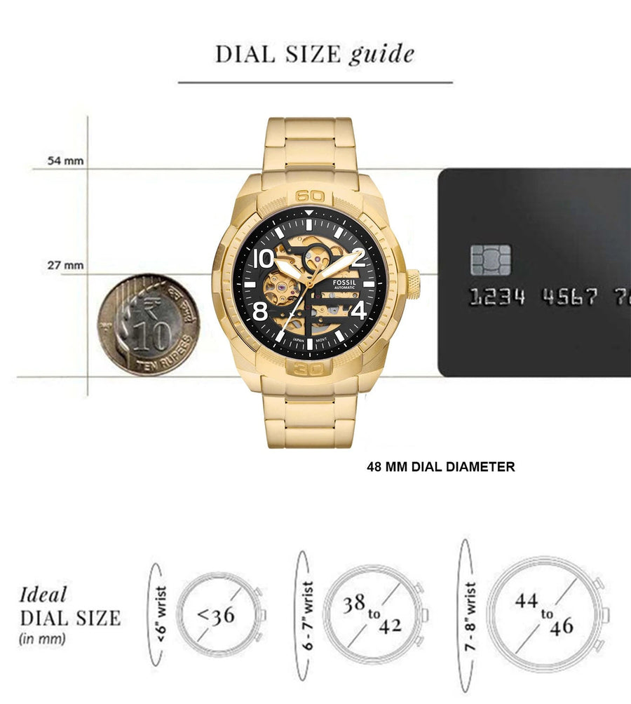 Fossil Bronson Automatic Skeleton Black Dial Gold Steel Strap Watch for Men - ME3257