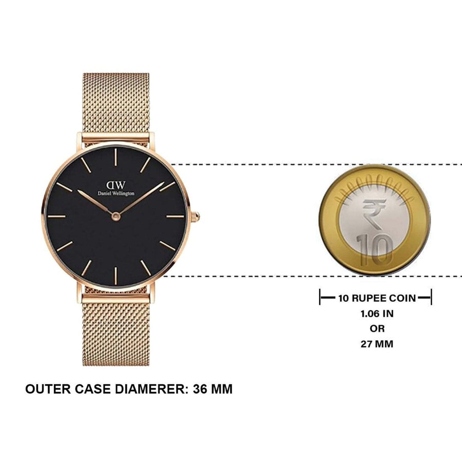 Daniel Wellington Petite Melrose Black Dial Rose Gold Mesh Strap Watch For Women - DW00100303