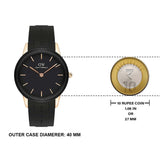 Daniel Wellington black watch with 10 Rupee coin for scale