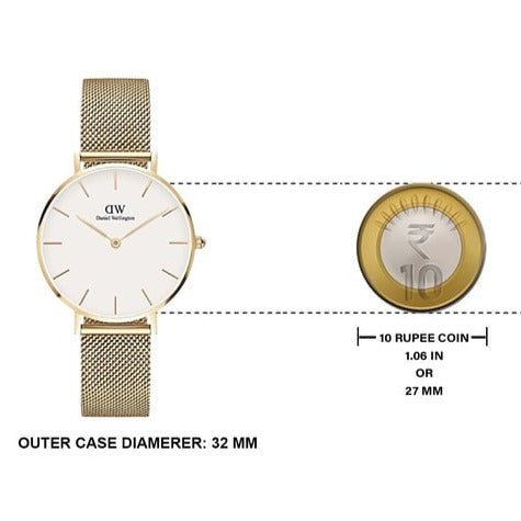 Daniel Wellington Classic Petite White Dial Gold Mesh Bracelet Watch For Women - DW00100348