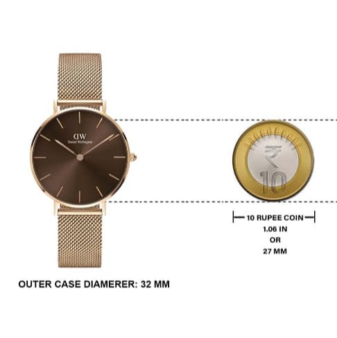 Daniel Wellington Petite Melrose Brown Dial Rose Gold Mesh Strap Watch For Women - DW00100477