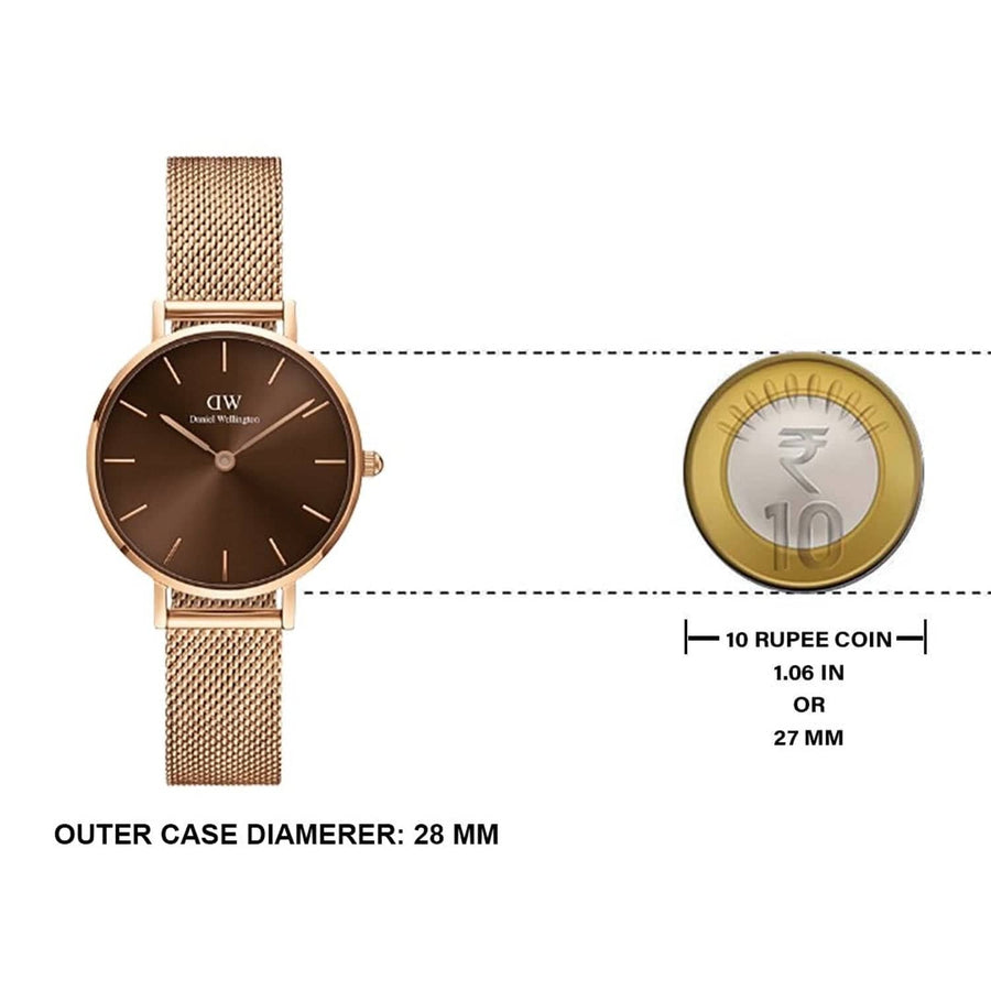 Daniel Wellington Petite Amber Brown Dial Gold Mesh Strap Watch For Women - DW00100476