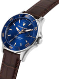 Maserati Competizione Analog Blue Dial Brown Leather Strap Watch for Men - R8851100004