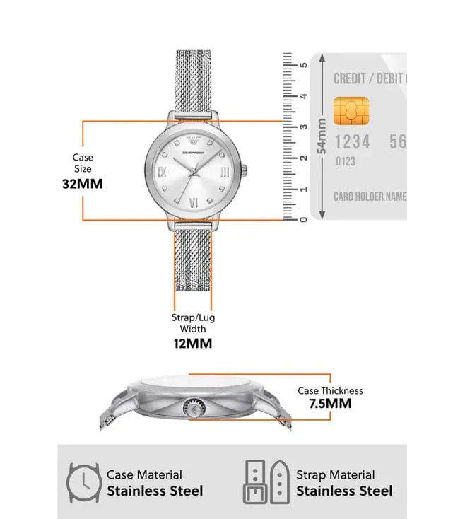 Emporio Armani Cleo Silver Dial Silver Mesh Strap Watch for Women - AR11584