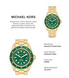 Michael Kors Maritime Analog Green Dial Gold Steel Strap Watch for Men - MK9162