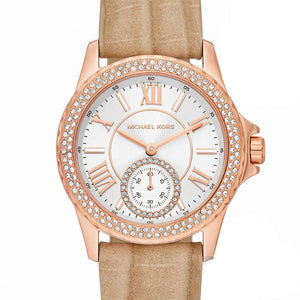 Michael Kors Mini Everest Crystals White Dial Brown Leather Strap Watch for Women - MK4719