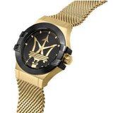 Maserati Potenza Quartz Black Dial Gold Mesh Bracelet Watch For Men - R8853108006