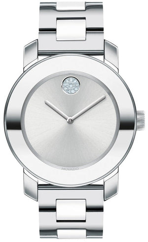 Movado Bold Ceramic Silver Dial Silver Steel Strap Watch for Women - 3600638