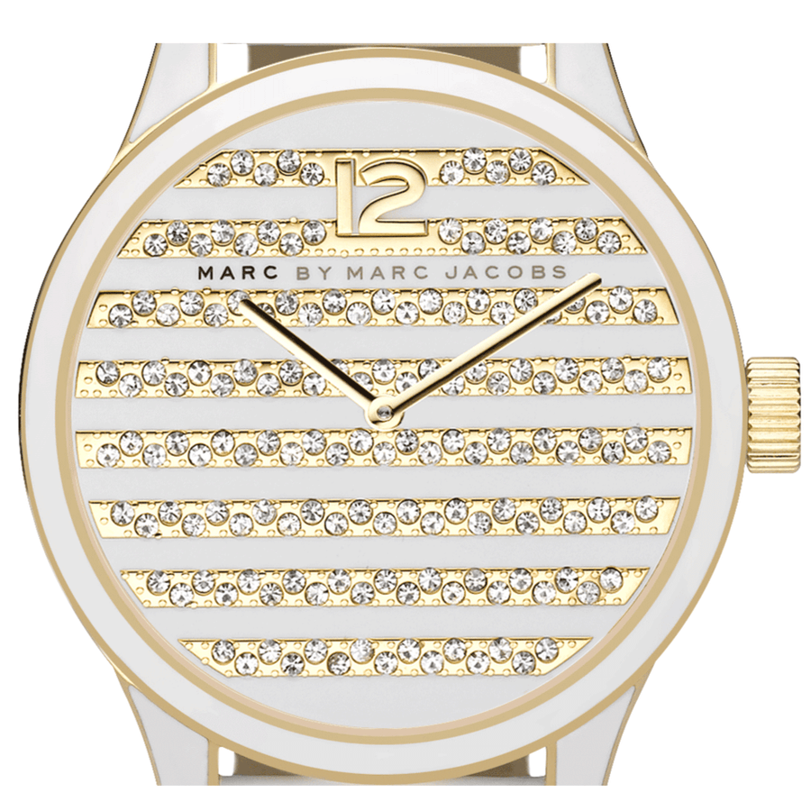 Marc Jacobs Lidia Stripe White Dial White Leather Strap Watch for Women - MBM1164