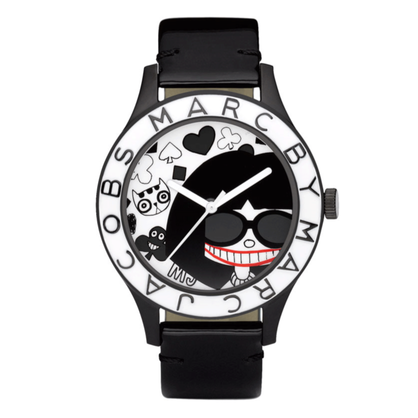 Marc Jacobs White & Black Dial Black Leather Strap Watch for Women - MBM1148