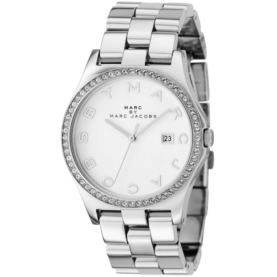 Marc Jacobs Henry Diamonds White Dial Silver Steel Strap Watch for Women - MBM3044