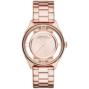 Marc Jacobs Tether Transparent Rose Gold Dial Rose Gold Steel Strap Watch for Women - MBM3414