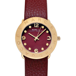 Marc Jacobs Amy Red Dial Burgundy Leather Strap Watch for Women - MBM1152