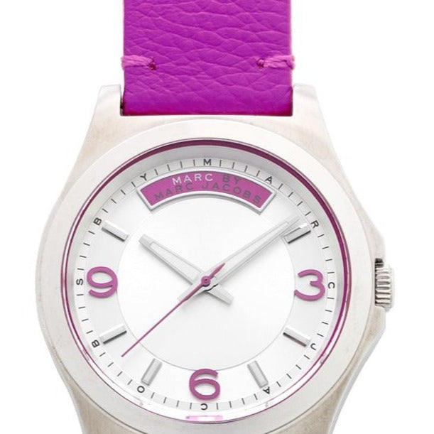 Marc Jacobs Baby Dave Silver Dial Purple Leather Strap Watch for Women - MBM1262