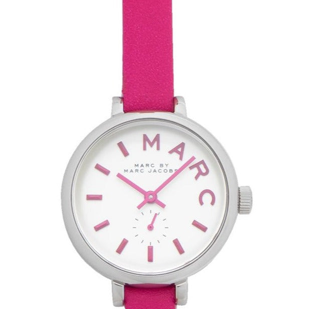Marc Jacobs Sally White Dial Pink Leather Strap Watch for Women - MBM1353
