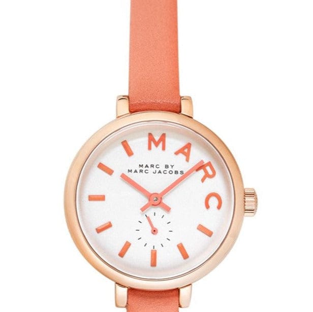 Marc Jacobs Sally White Dial Orange Leather Strap Watch for Women - MBM1355