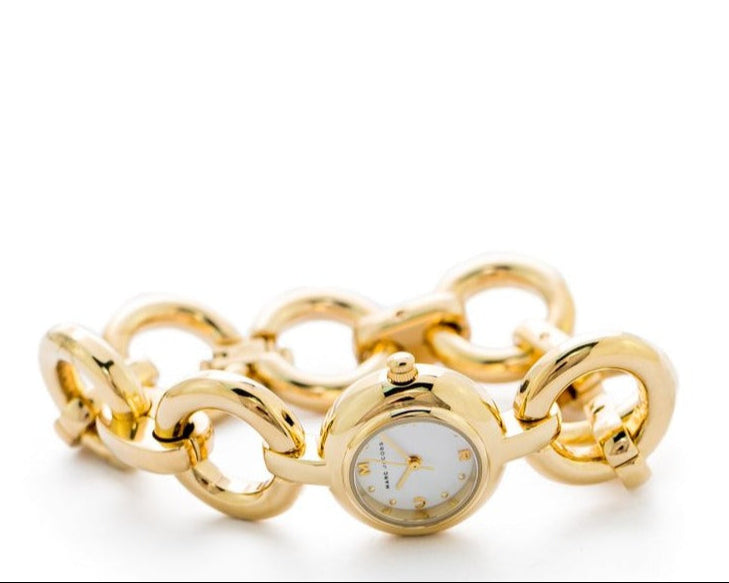 Marc Jacobs Rock White Dial Gold Steel Strap Watch for Women - MBM3005