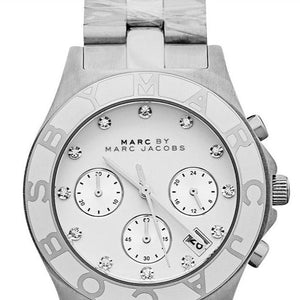 Marc Jacobs Blade Chronograph White Dial Silver Steel Strap Watch for Women - MBM3080