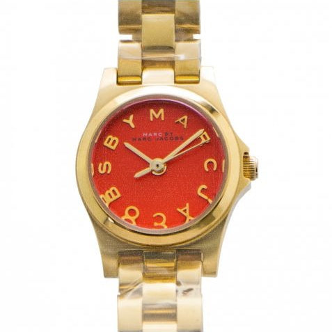 Marc Jacobs Henry Dinky Red Dial Gold Steel Strap Watch for Women - MBM3202