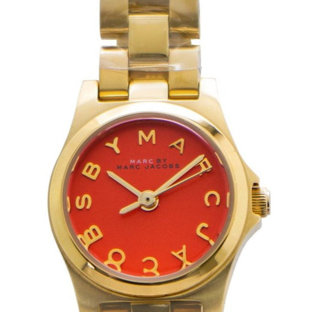 Marc Jacobs Henry Dinky Red Dial Gold Steel Strap Watch for Women - MBM3202