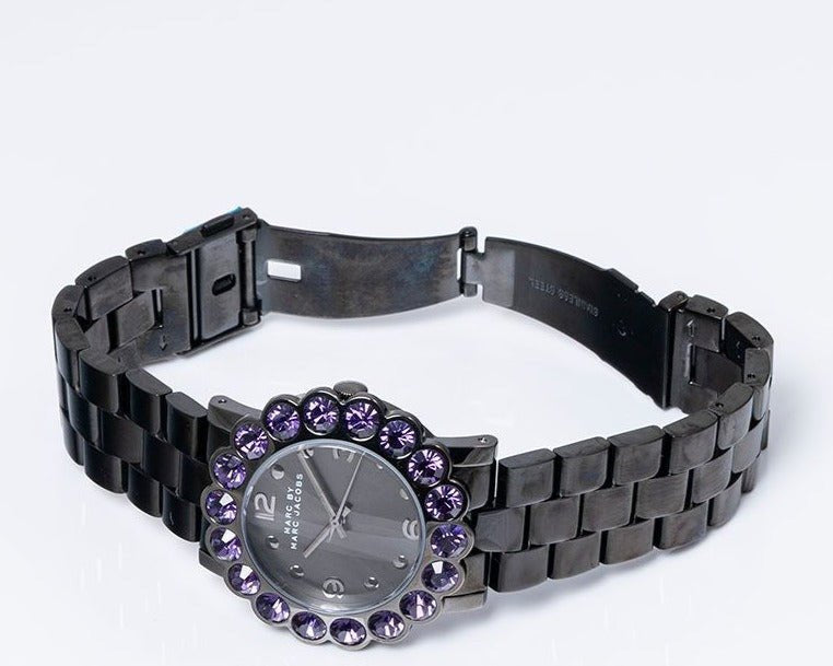 Marc Jacobs Amy Purple Dial Black Steel Strap Watch for Women - MBM3224