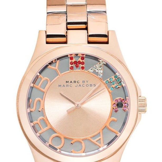Marc Jacobs Henry Skeleton Rose Gold Dial Rose Gold Steel Strap Watch for Women - MBM3264
