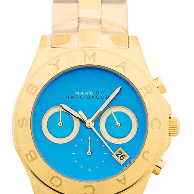 Marc Jacobs Blade Chronograph Blue Dial Gold Steel Strap Watch for Women - MBM3307