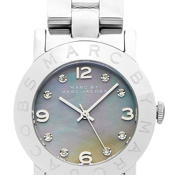 Marc Jacobs Amy Analog Mother of Pearl Grey Dial Silver Steel Strap Watch for Women - MBM8608
