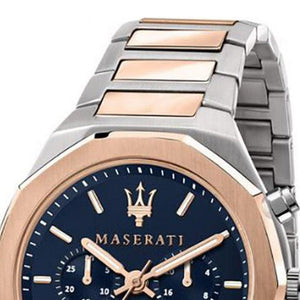 Maserati Stile Chronograph Blue Dial Rose Gold Two Tone Strap Watch For Men - R8873642002
