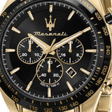 Maserati Traguardo Chronograph Black Dial Gold Steel Strap Watch For Men - R8873612041