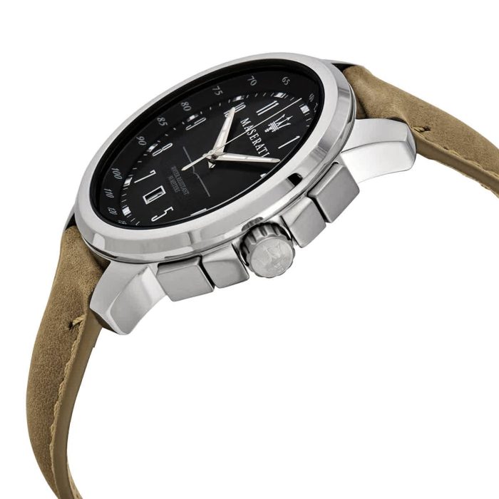 Maserati Successo Black Dial Beige Leather Strap Watch For Men - R8851121004