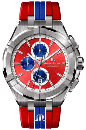 Maurice Lacroix Aikon Beach Volley Vikings Limited Edition Red Dial Red Rubber Strap Watch for Men - AI1018-SS001-530-6