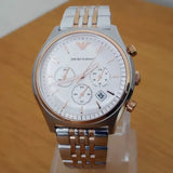 Emporio Armani Zeta Chronograph Quartz White Dial Two Tone Steel Strap Watch For Men - AR1998