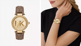 Michael Kors Parker Three Hand Gold Dial Brown Leather Strap Watch For Women - MK2973