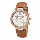 Michael Kors Parker Chronograph White Dial Tan Leather Strap Watch for Women - MK5633