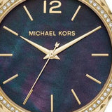 Michael Kors Layton Three Hand Mother of Pearl Black Dial Black Leather Strap Watch For Women - MK2911