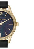 Michael Kors Layton Three Hand Mother of Pearl Black Dial Black Leather Strap Watch For Women - MK2911